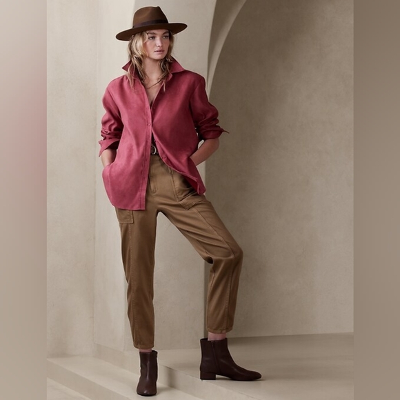 Banana Republic Vegan Suede Ruby Rose Rust Pink Oversized Button-Up Boho Western - Picture 1 of 5